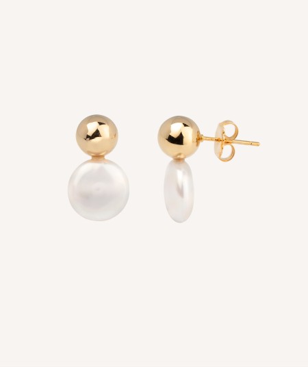 Gold Ball and Pearl Earrings