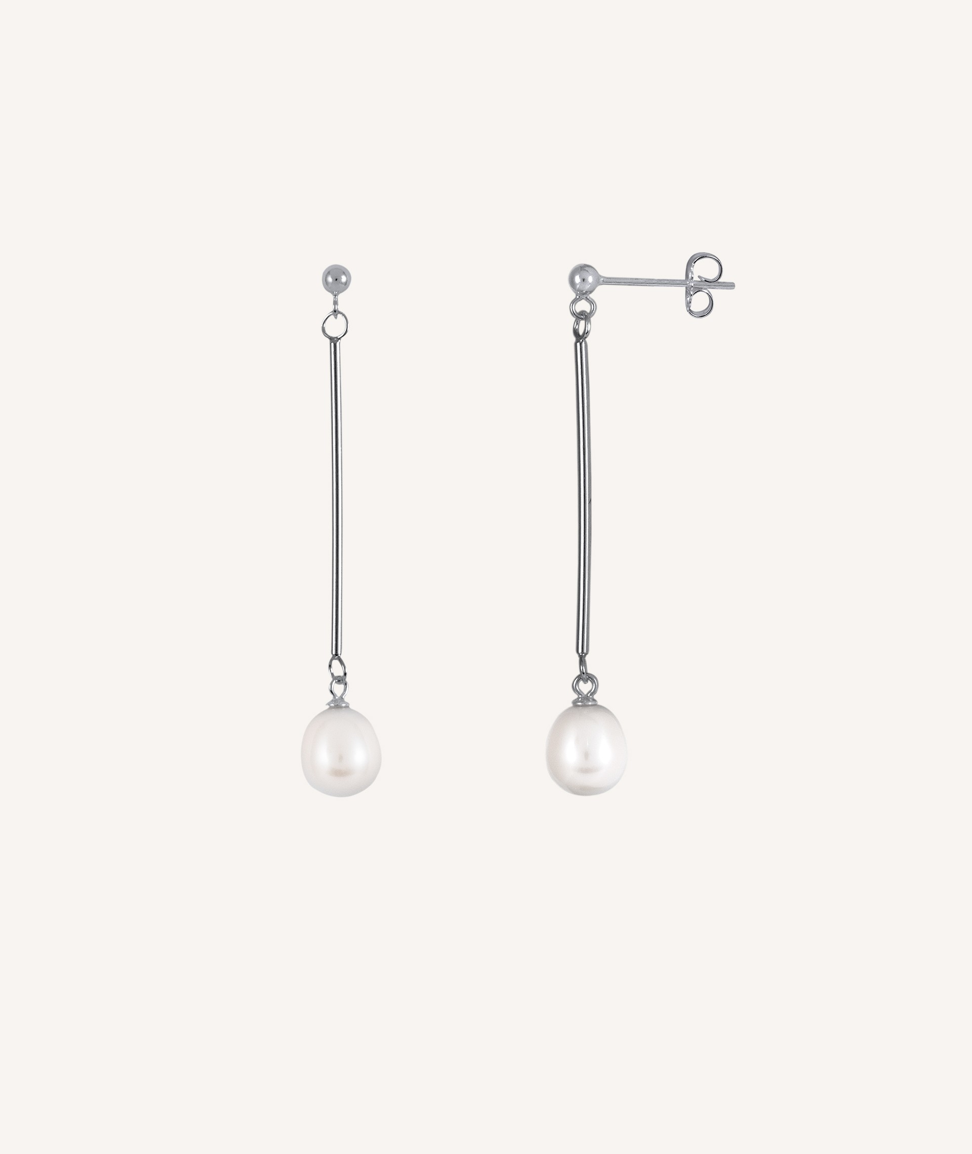 Earrings Silver Plated Double chains Pearls
