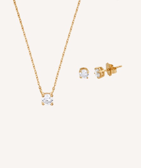 Set Silver silver 18ct Gold plated Necklace and earrings Zirconia