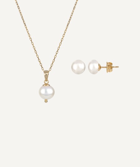 Set silver 18ct Gold plated Pendant and earrings Pearls