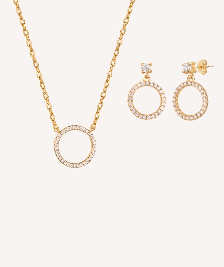 Set silver 18ct Gold plated Necklace and earrings Zirconia
