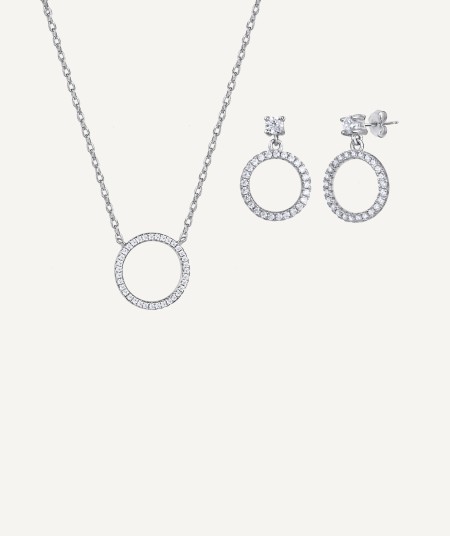 Set Silver Platinum Plated Necklace and earrings Zirconia