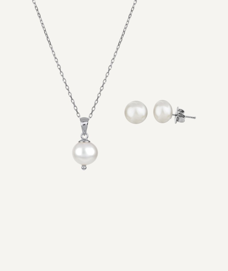 Set Silver Platinum Plated Necklace and earrings Pearls