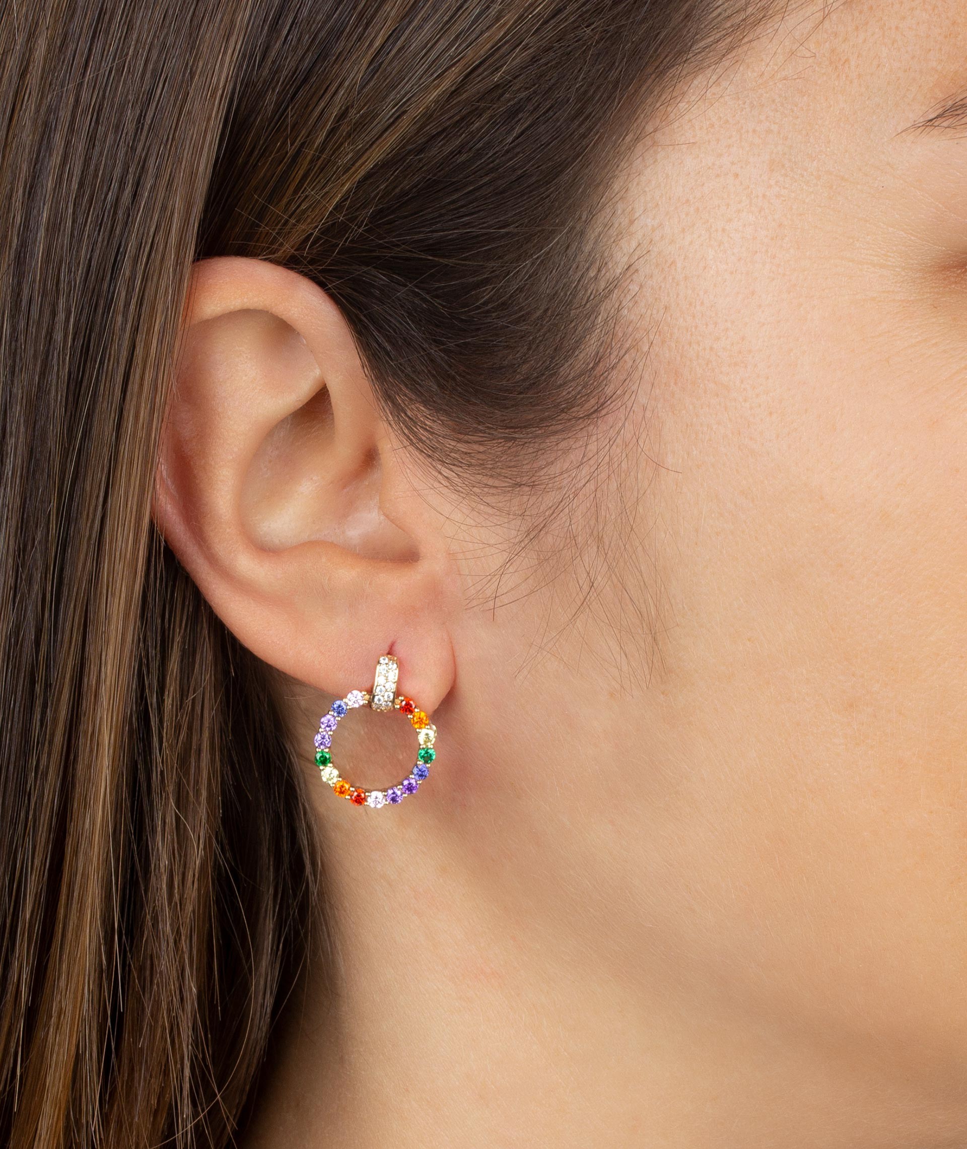 Earrings Circle Zirconia Multicolor