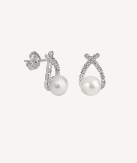 Earrings Zirconia and Cultured Pearl
