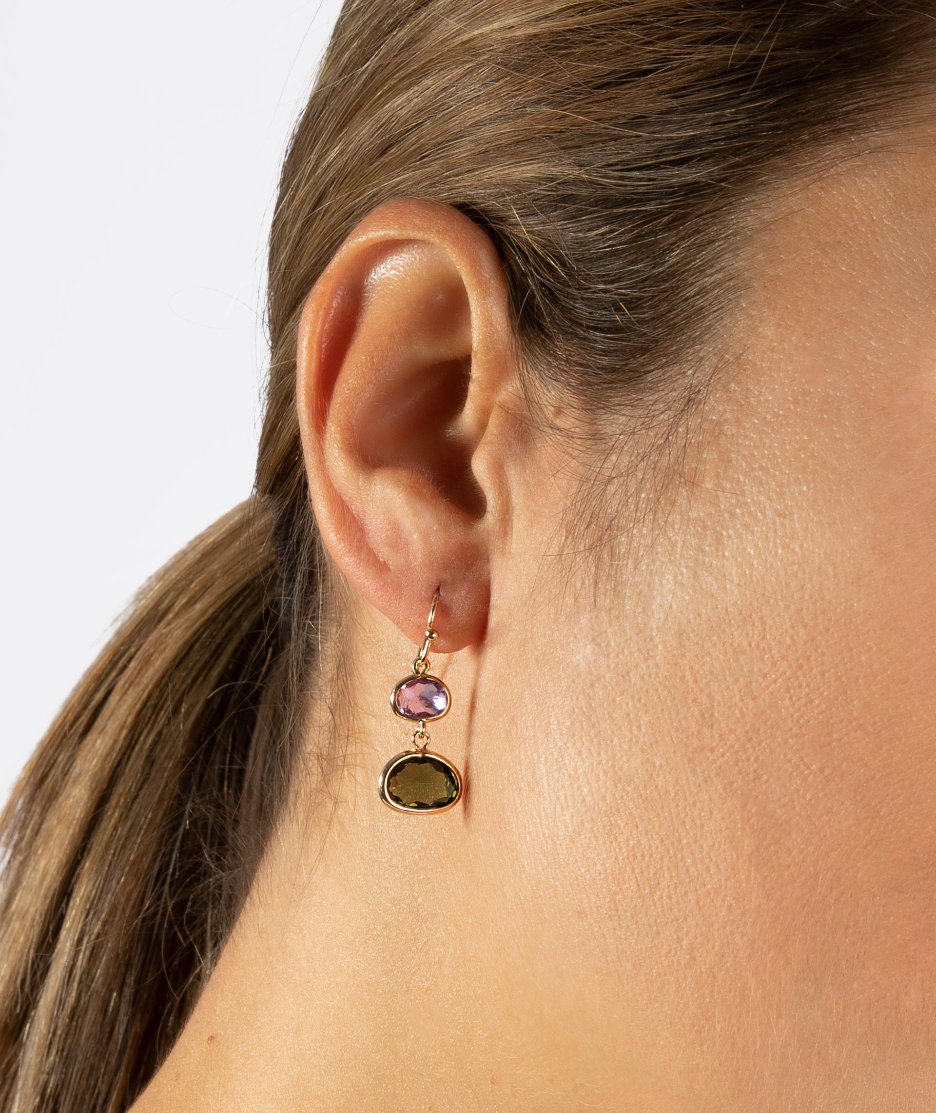 Earrings Green Pink Crystal