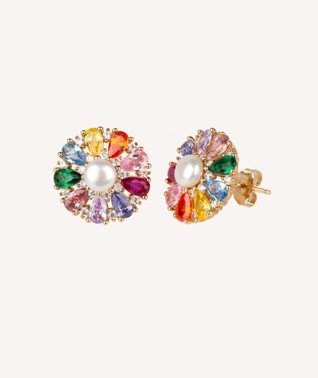 Earrings Zirconia Multicolor Pearl
