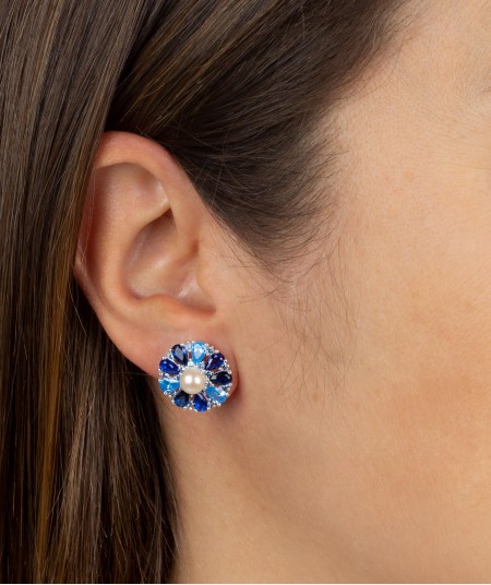 Earrings Blue Zirconias Pearl