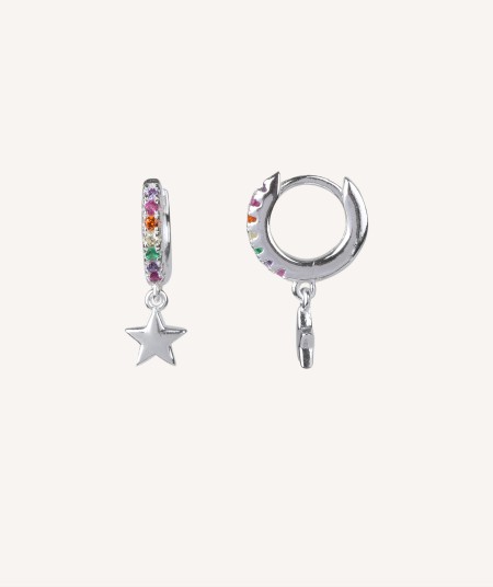 Earrings Articulated hoop Multicolor Zirconia Star