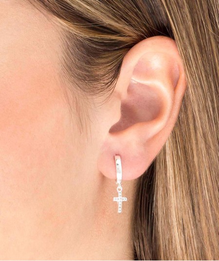 Earrings Articulated hoop Cross Zirconias