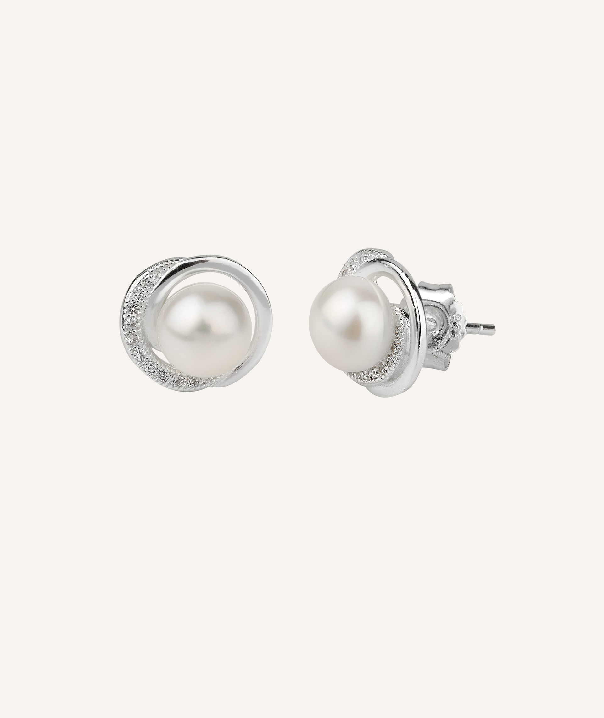 Earrings semi Circle Zirconia and cultured pearl