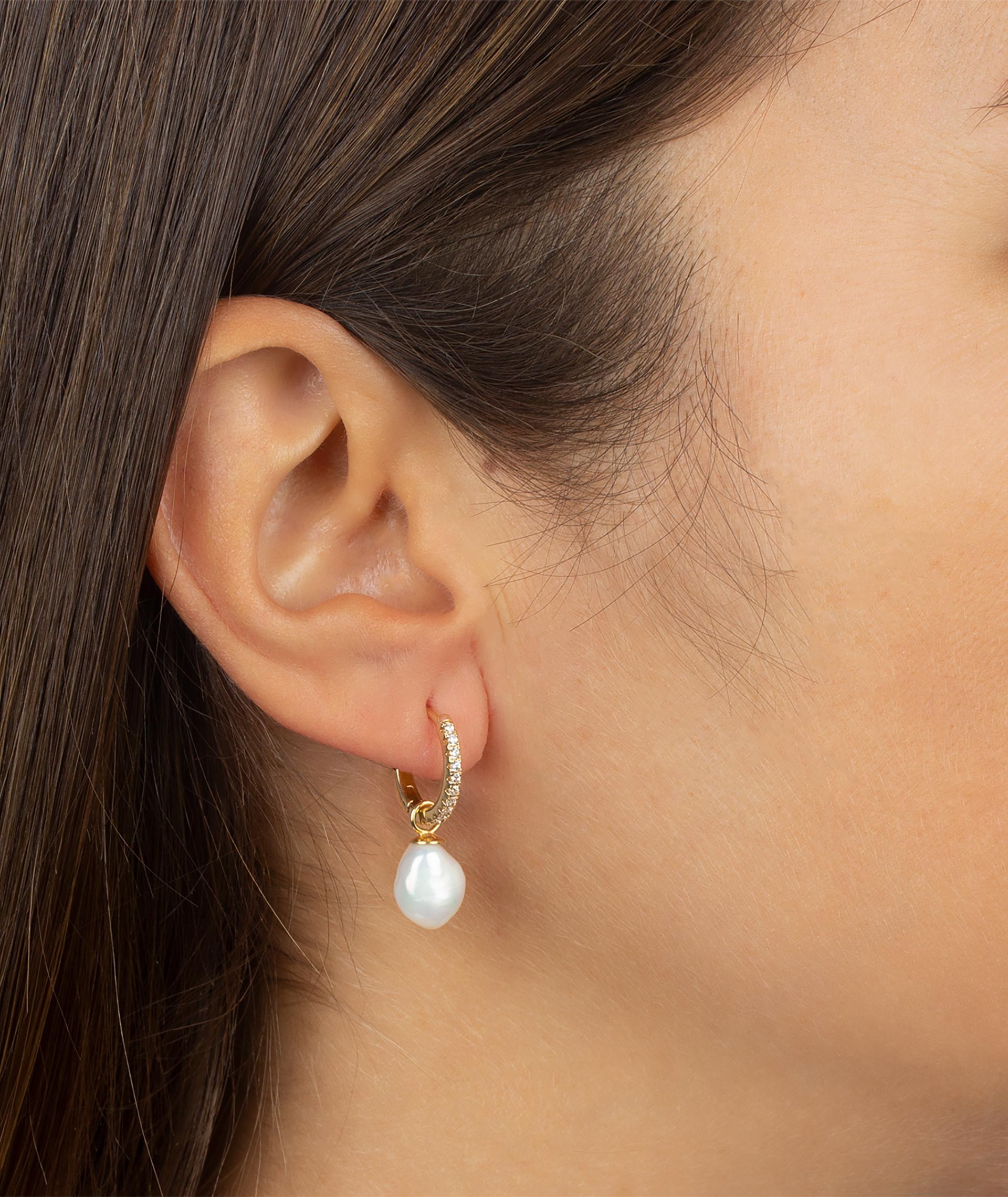 Earrings hoop Zirconia and Cultured Pearl
