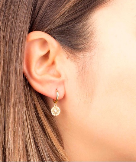 Earrings Articulated hoop Zirconia coin star