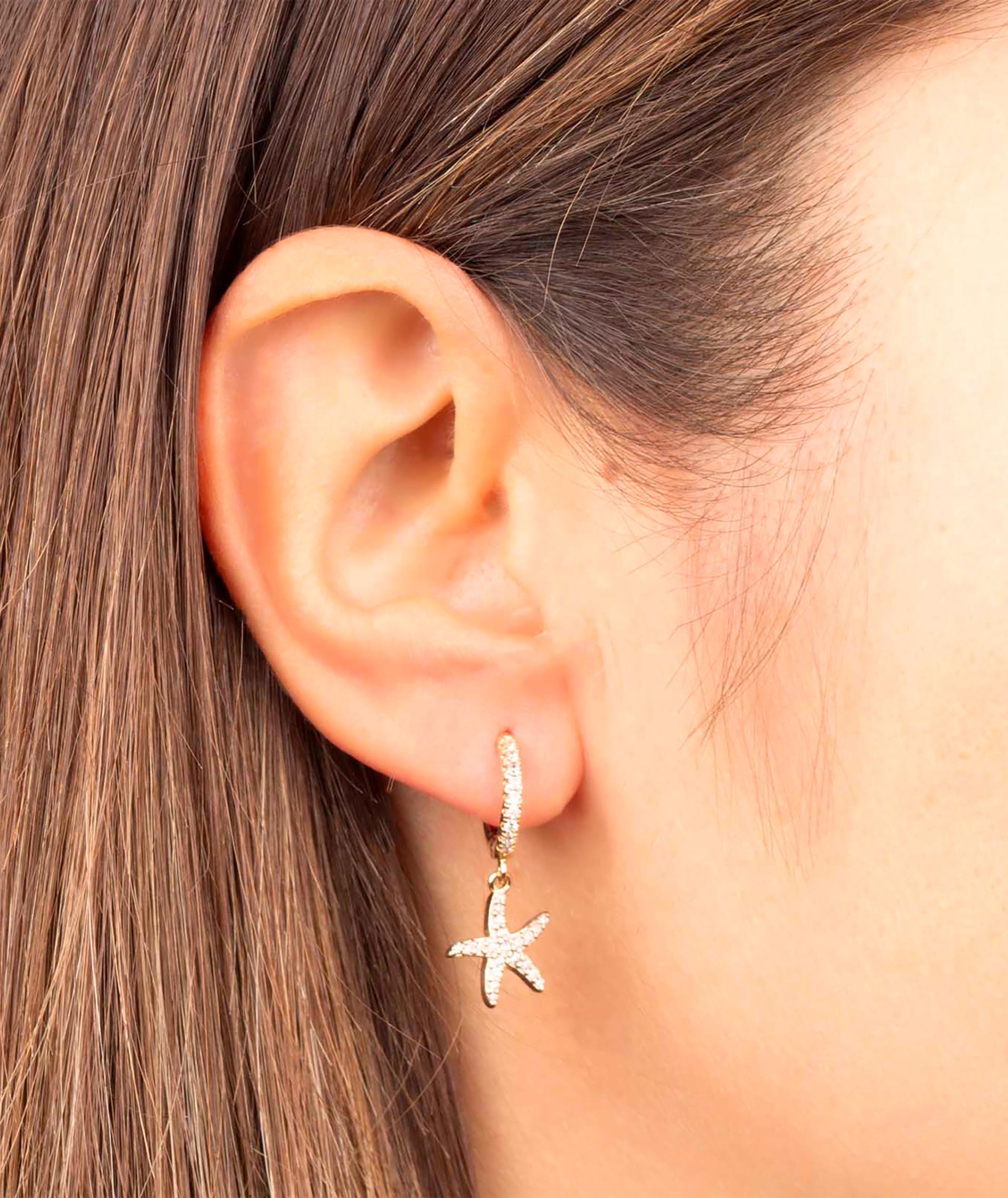 Earrings Articulated hoop sea star Zirconia