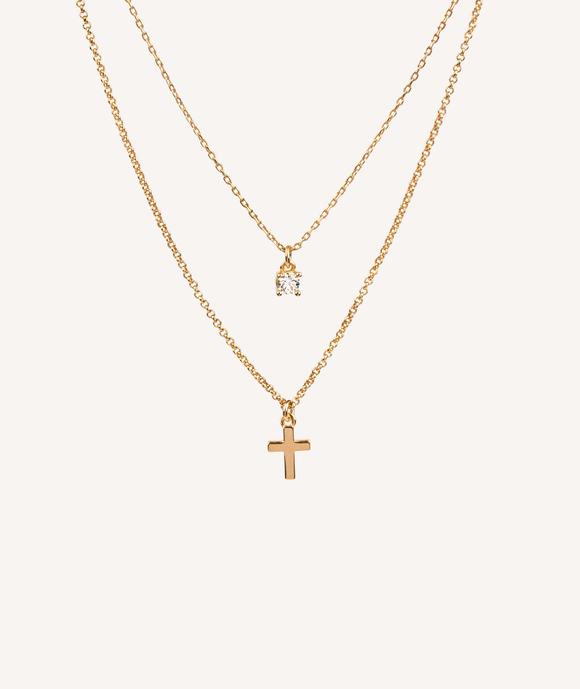 Necklace double Cross and Zirconia