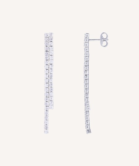Earrings Bonnie silver plated double strip with zirconitas