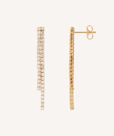 Earrings Bonnie 18 kt gold plated double strip with zirconitas