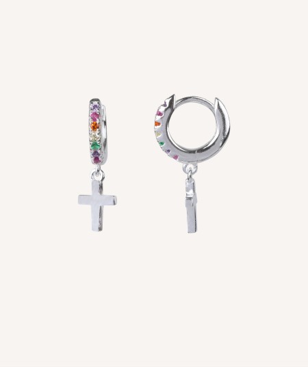 Earrings Articulated Hoop Multicolor Zirconia Cross