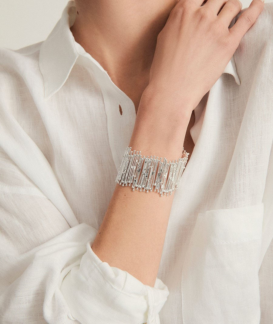 Pulsera tiras Redosa ajustable chapado Plata de primera Ley 