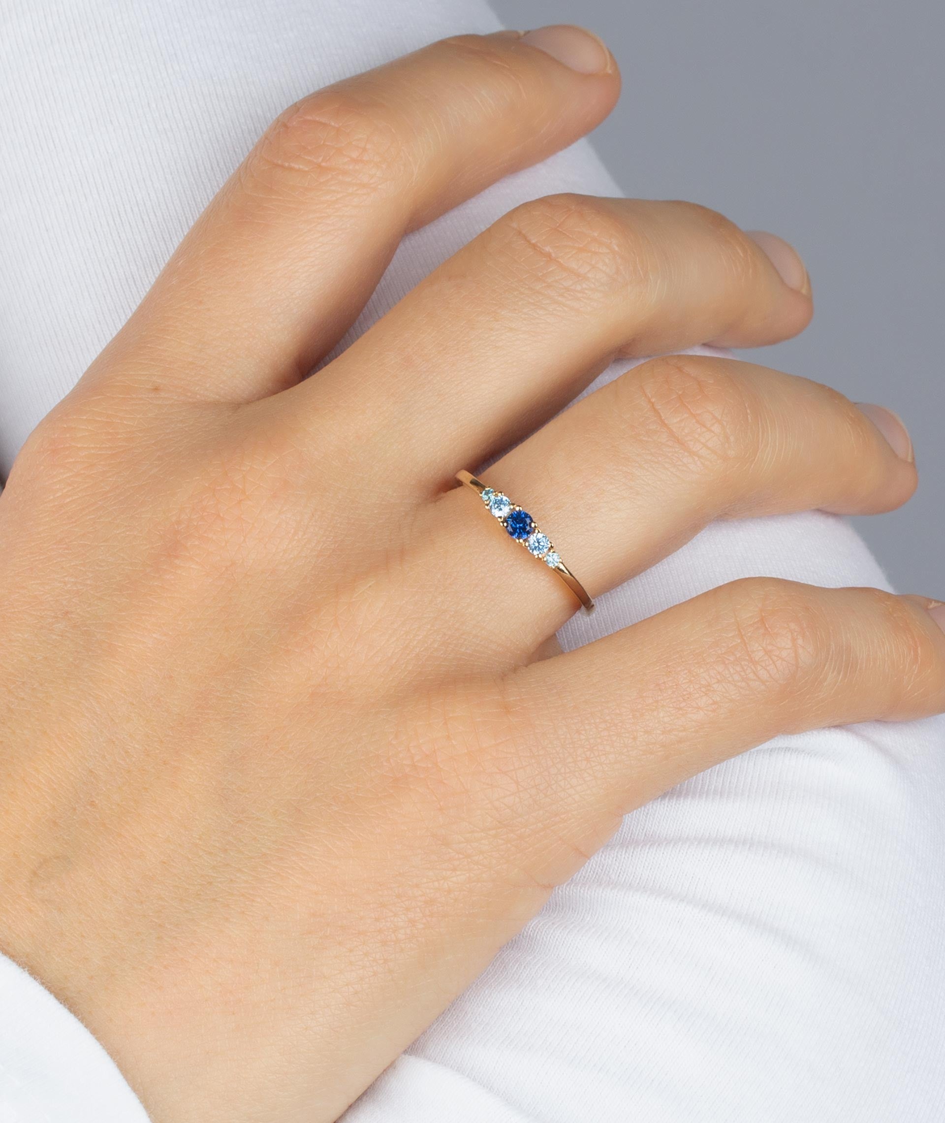 Anillo triple circonita Azul