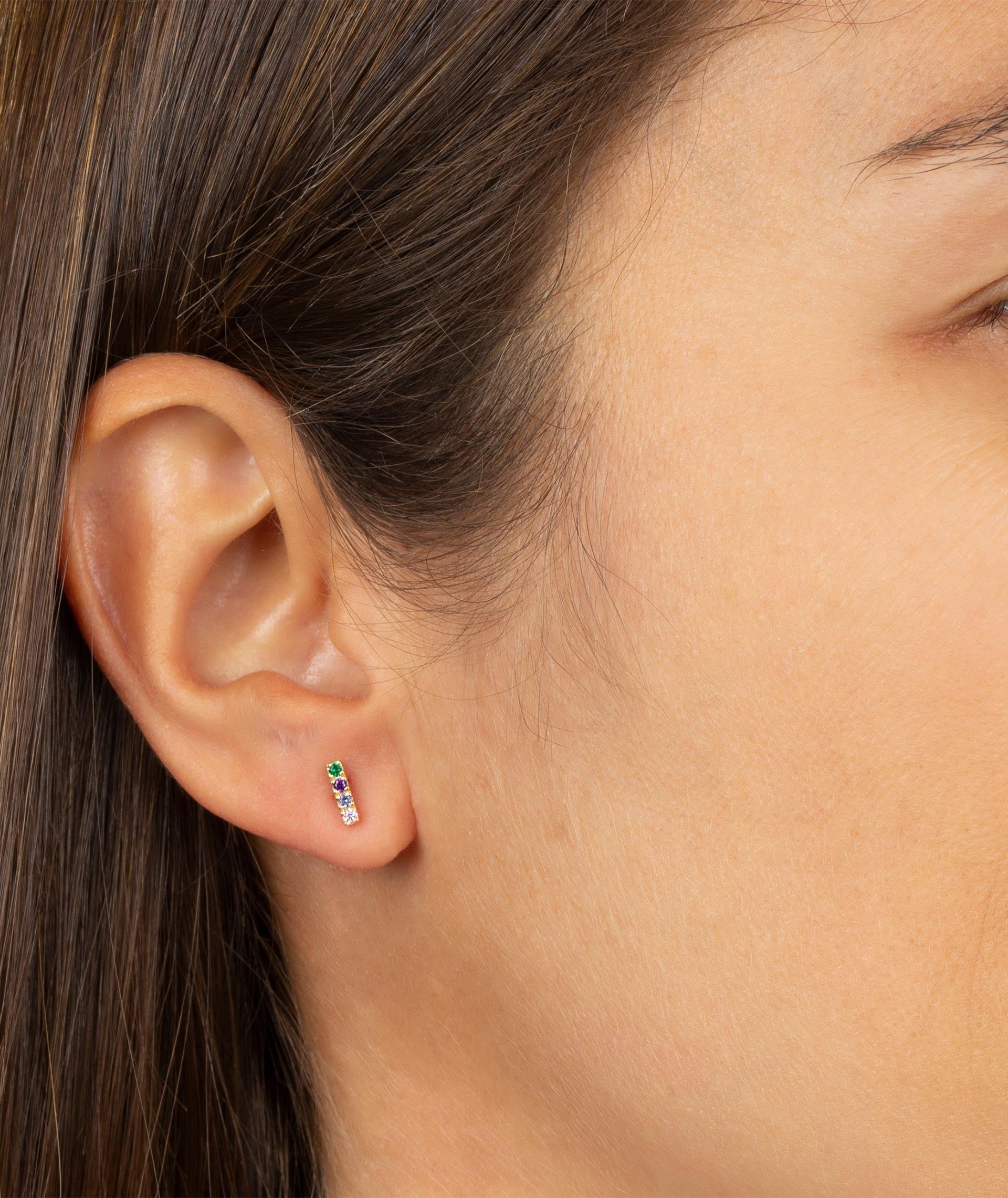 Pendiente individual cuatro circonitas multicolor