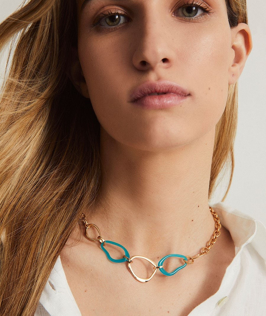 Collar Oratge  chapado Oro 18 Kt acetato azul