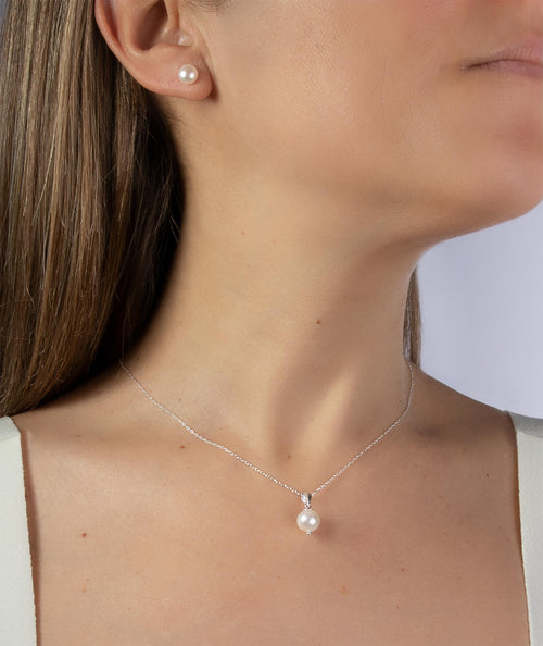 Conjunto Plata acabado Platino collar y pendientes Perlas secundaria