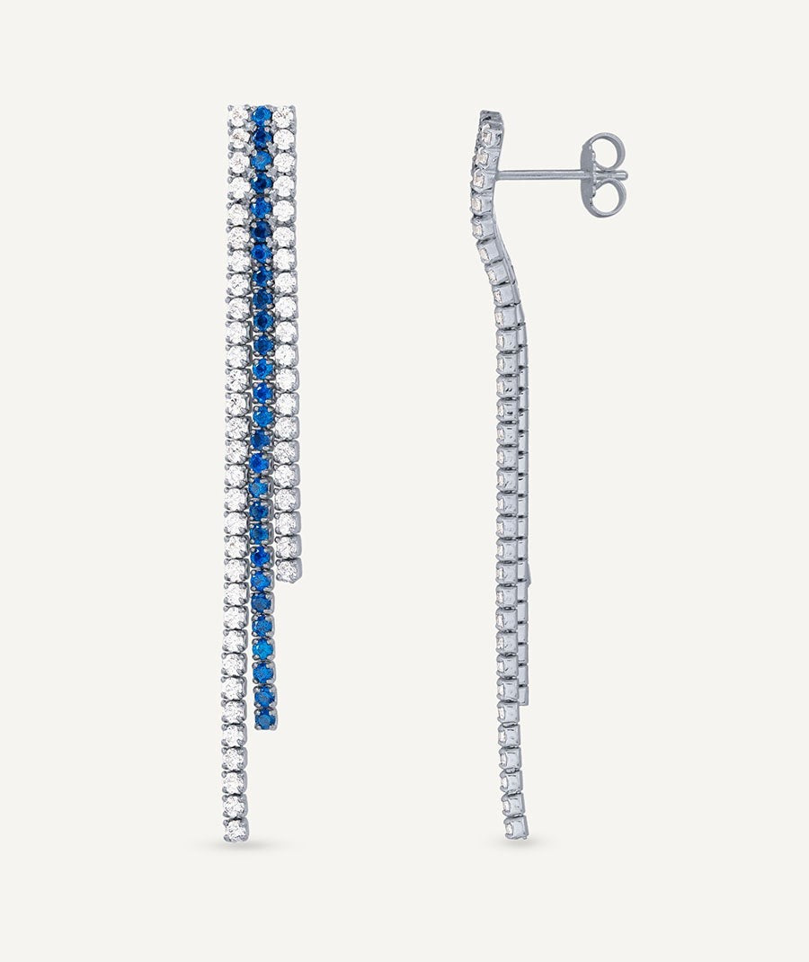 Pendientes Grace colección Signature plata de ley 925 chapado platino tiras circonitas azul