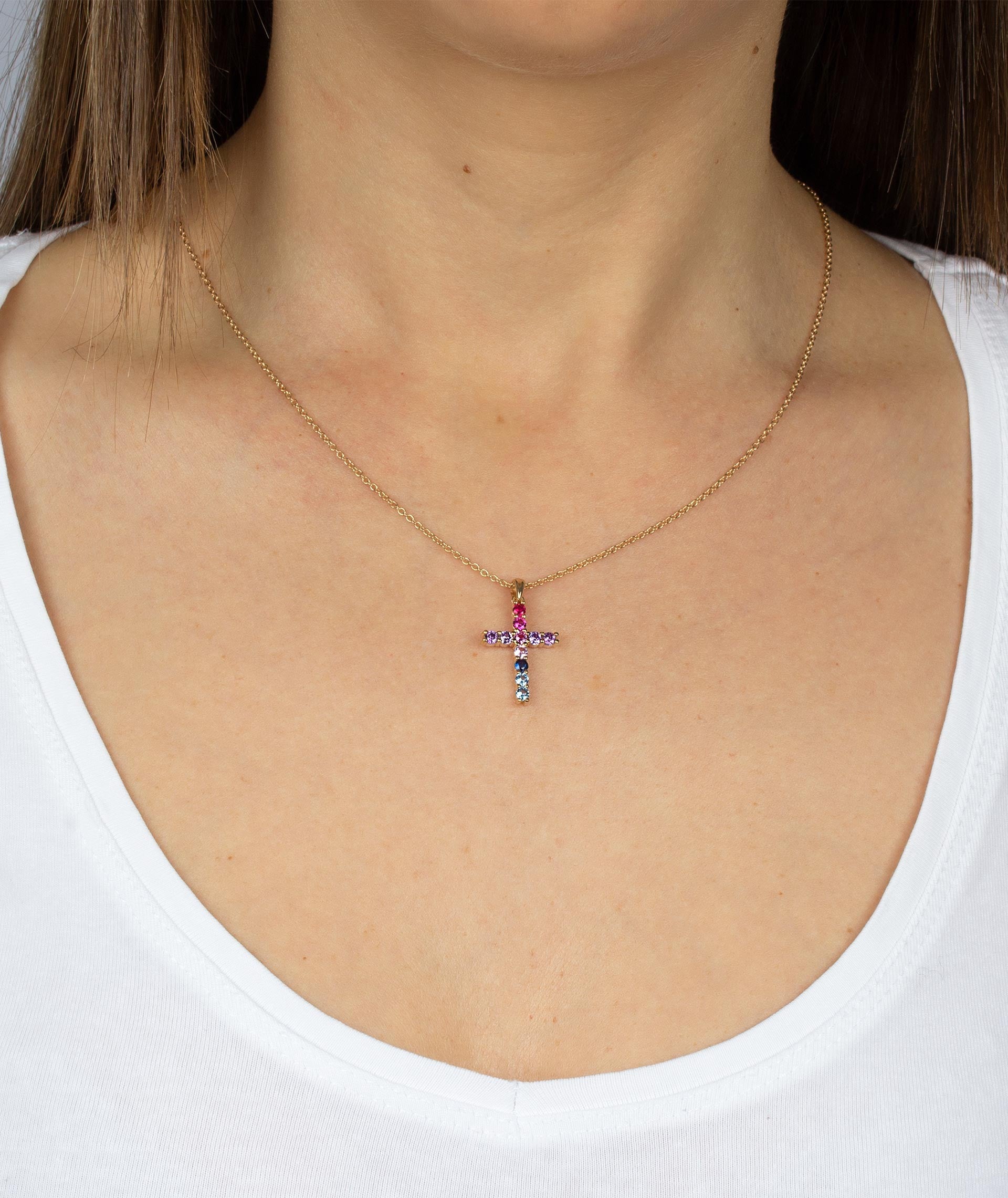 Colgante Cruz Circonitas multicolor