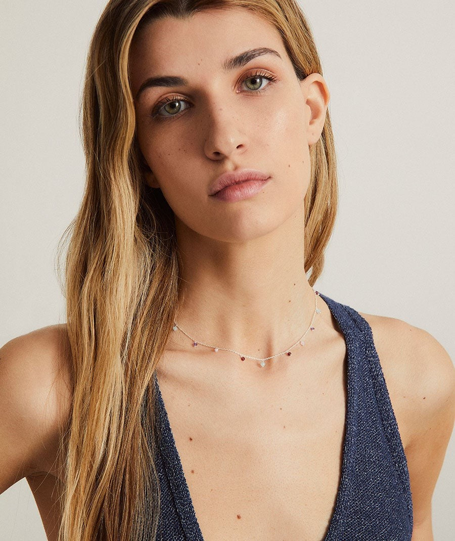 Collar Fosquet  chapado Plata de primera Ley piedras naturales