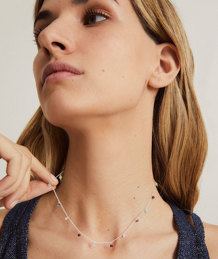 Collar Fosquet  chapado Plata de primera Ley piedras naturales