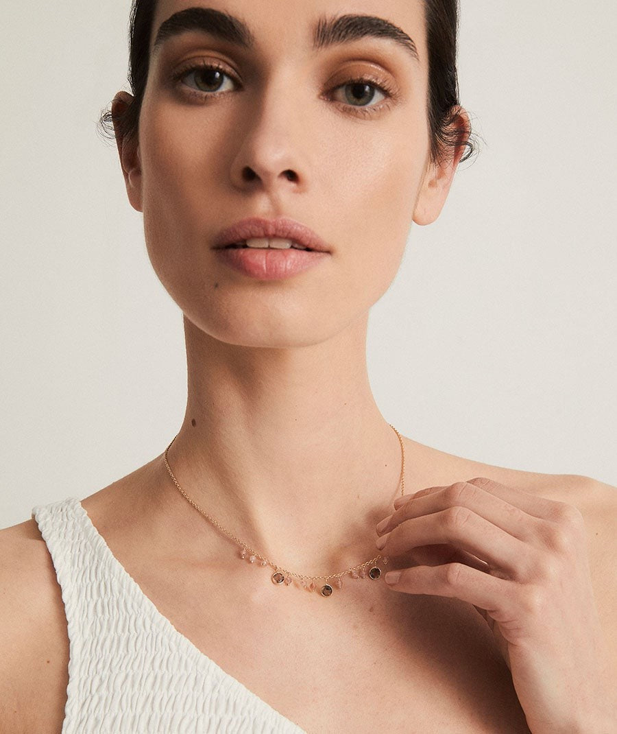 Collar Nahir colección Gaia chapado Oro 18 Kt piedras naturales