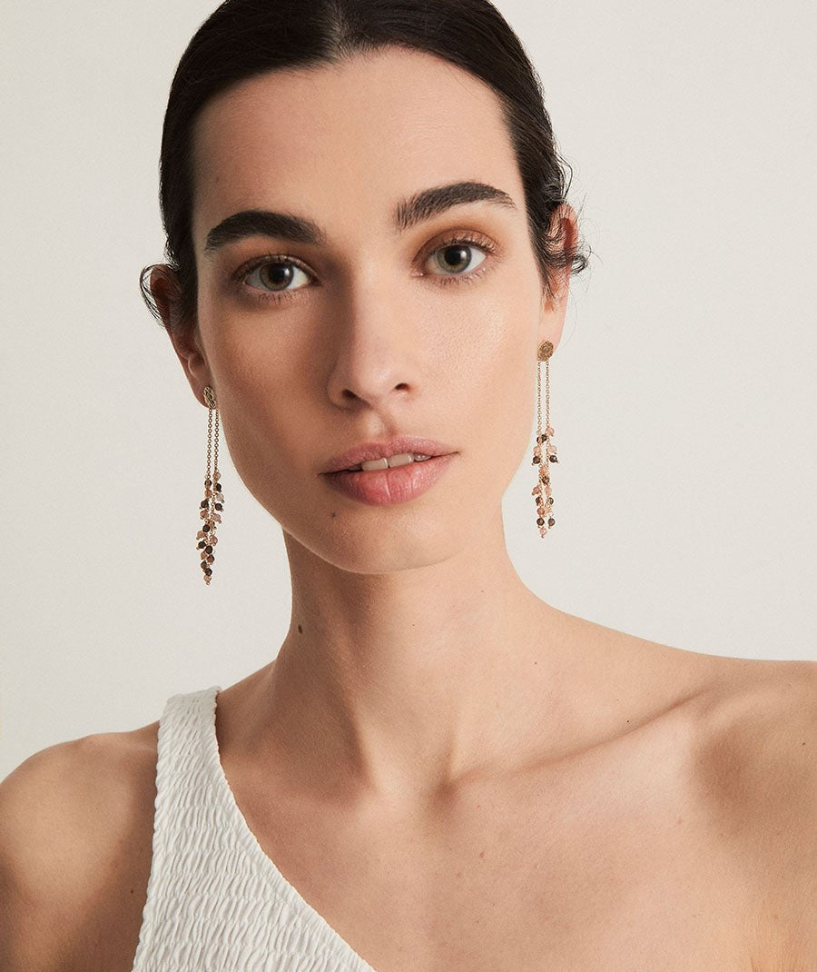 Pendientes Nahir colección Gaia chapado Oro 18 Kt largos piedras