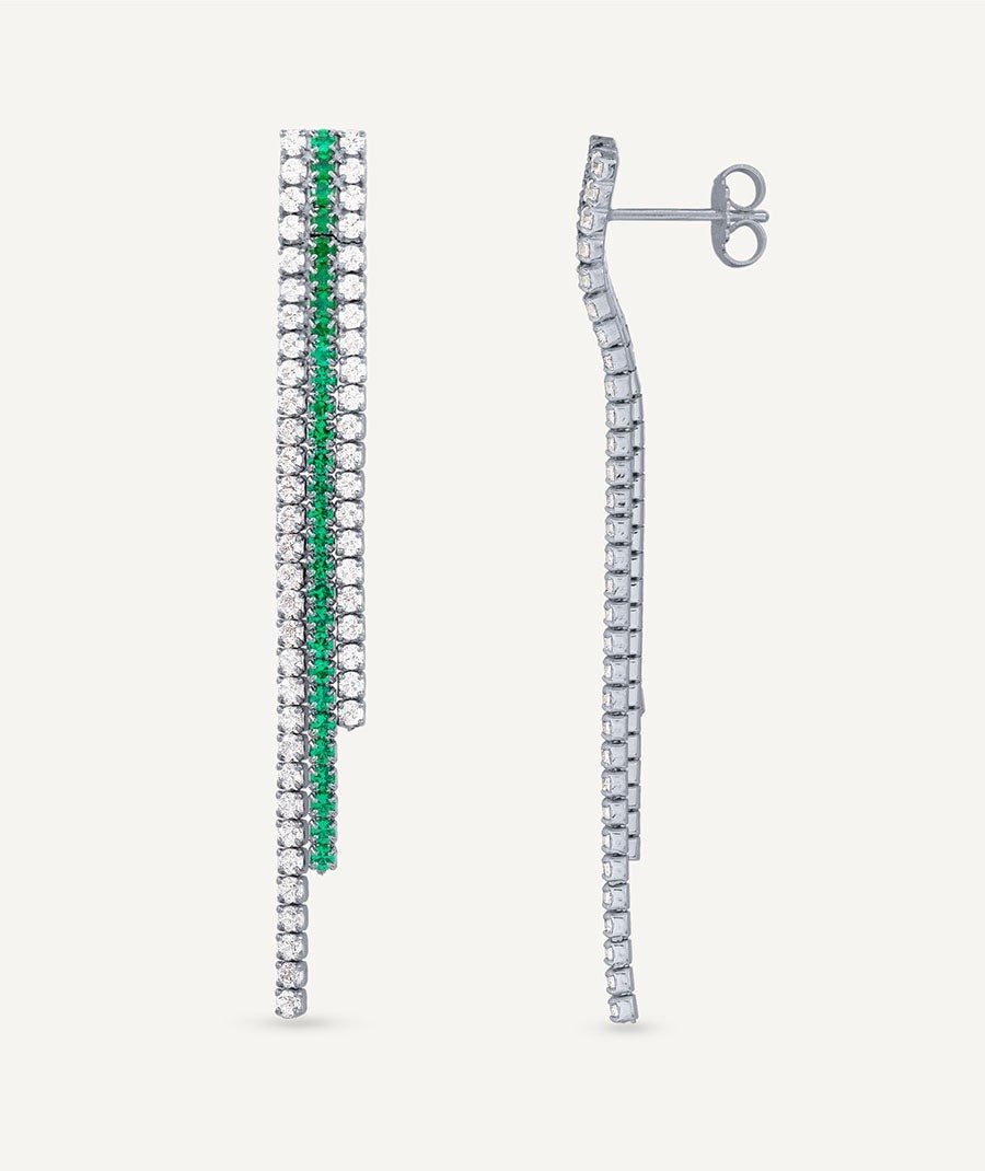 Pendientes Grace colección Signature plata de ley 925 chapado platino tiras circonitas verde
