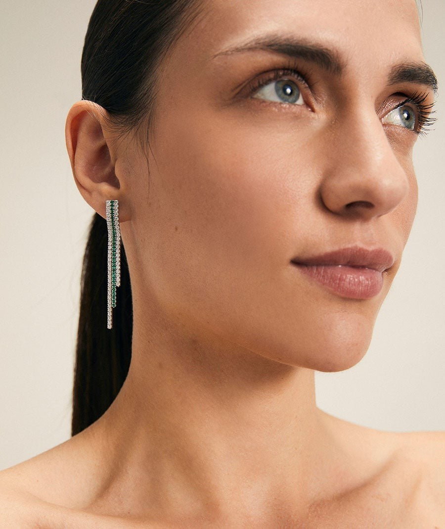Pendientes Grace colección Signature plata de ley 925 chapado platino tiras circonitas verde