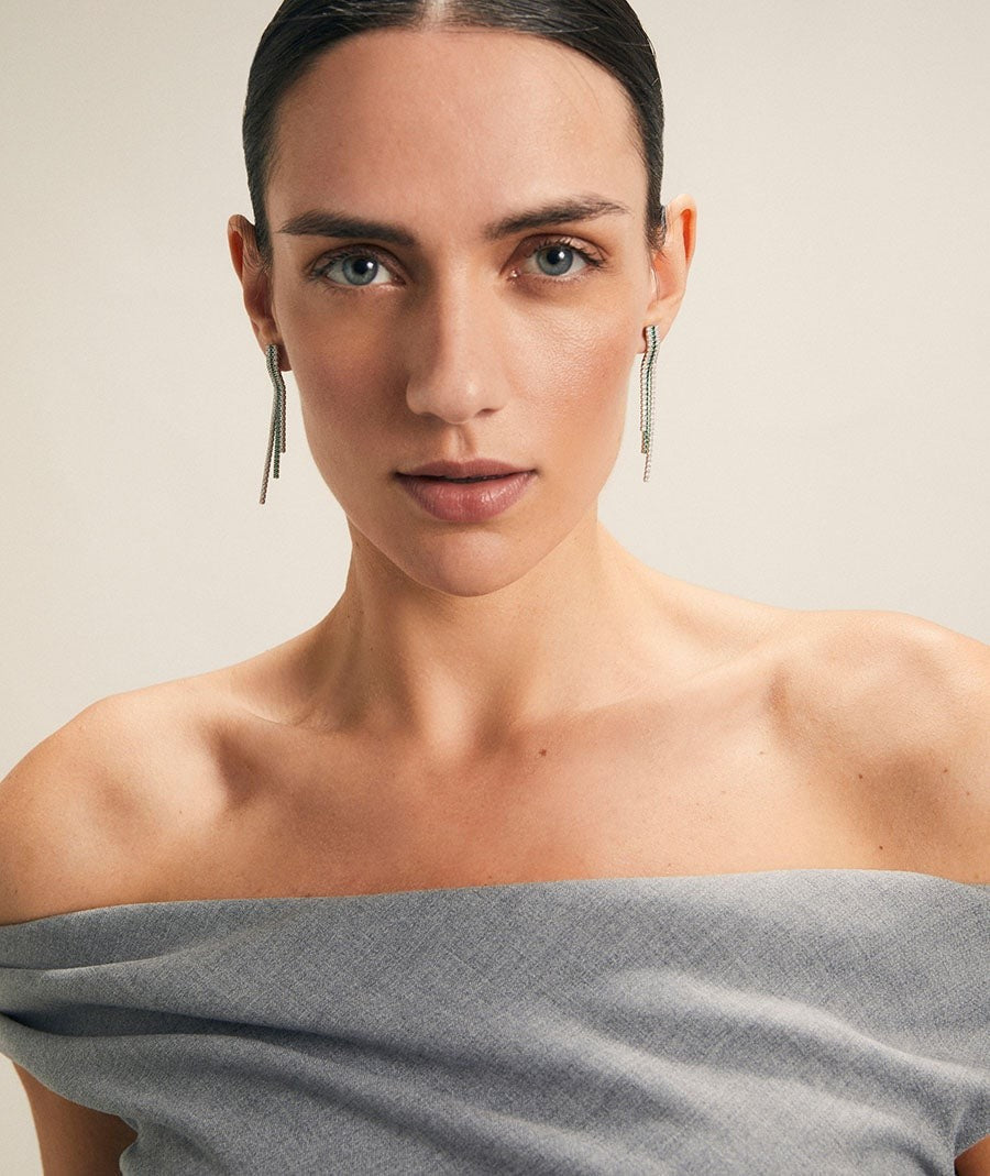 Pendientes Grace colección Signature plata de ley 925 chapado platino tiras circonitas verde