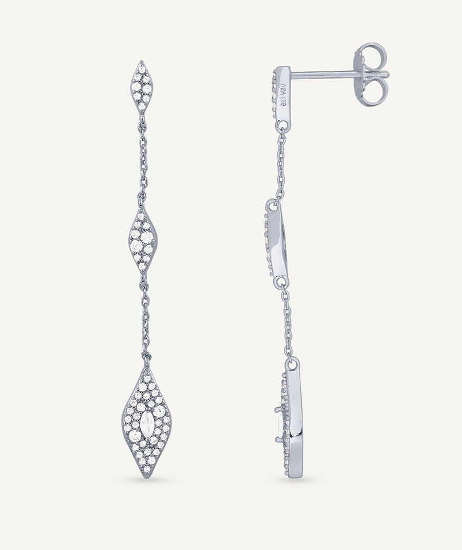 Pendientes Sakura colección Signature plata de ley 925 chapado platino largos circonitas