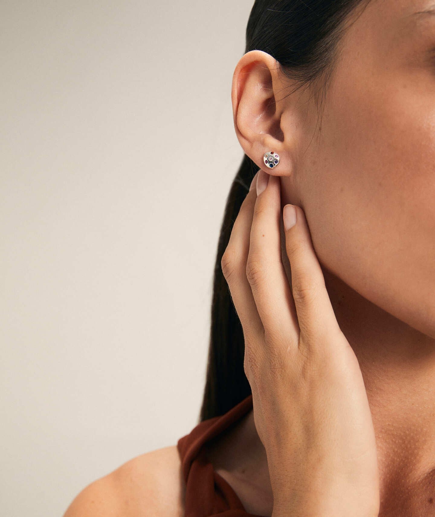 Pendientes colección Básicos Plata de Ley 925 circonitas multicolor