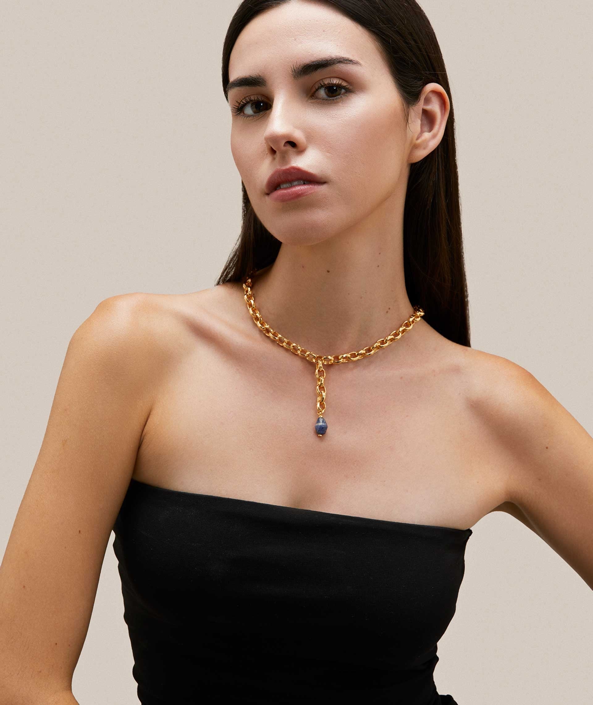 Collar Luna eslabones con piedra natural sodalita