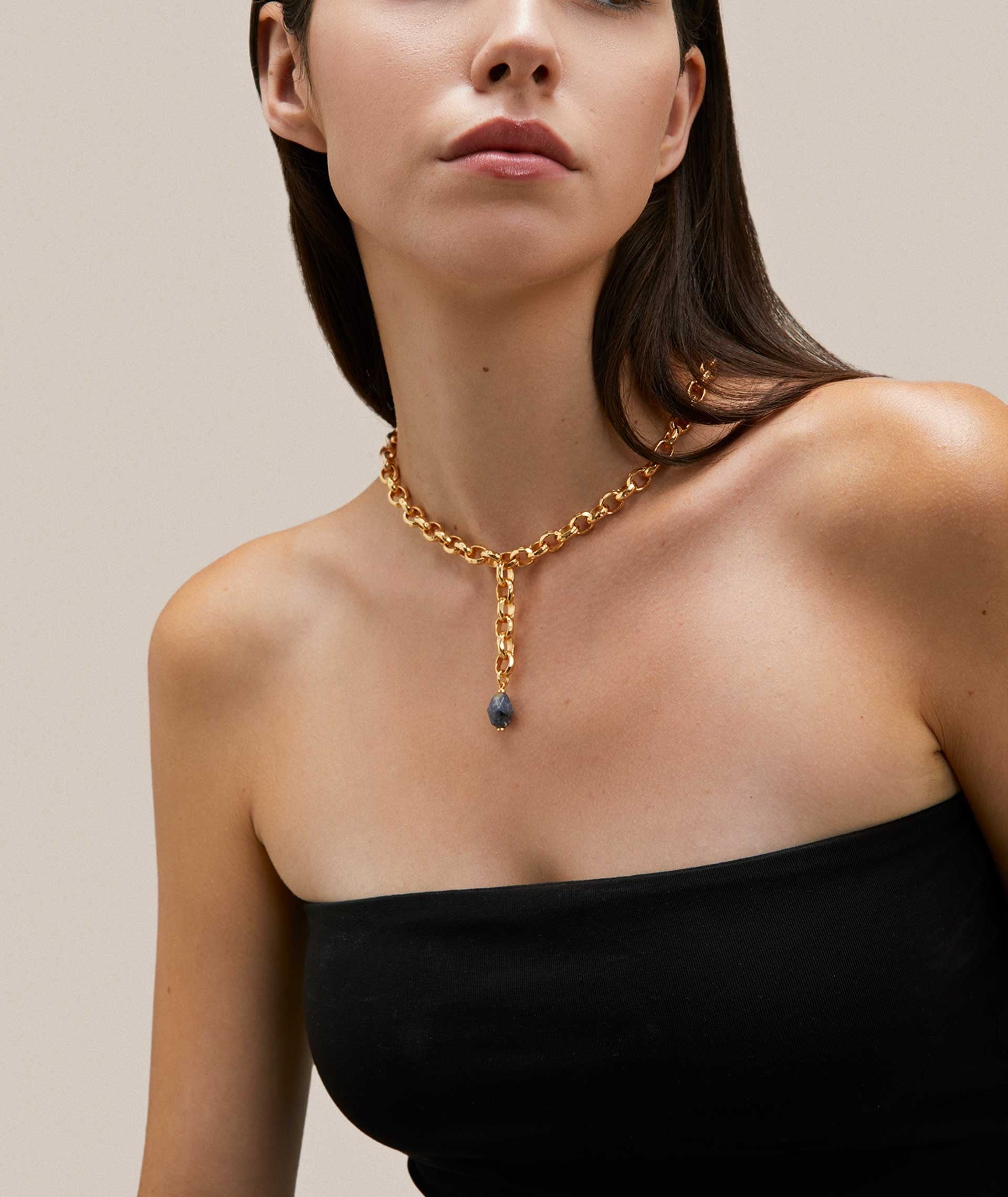 Collar Luna eslabones con piedra natural sodalita