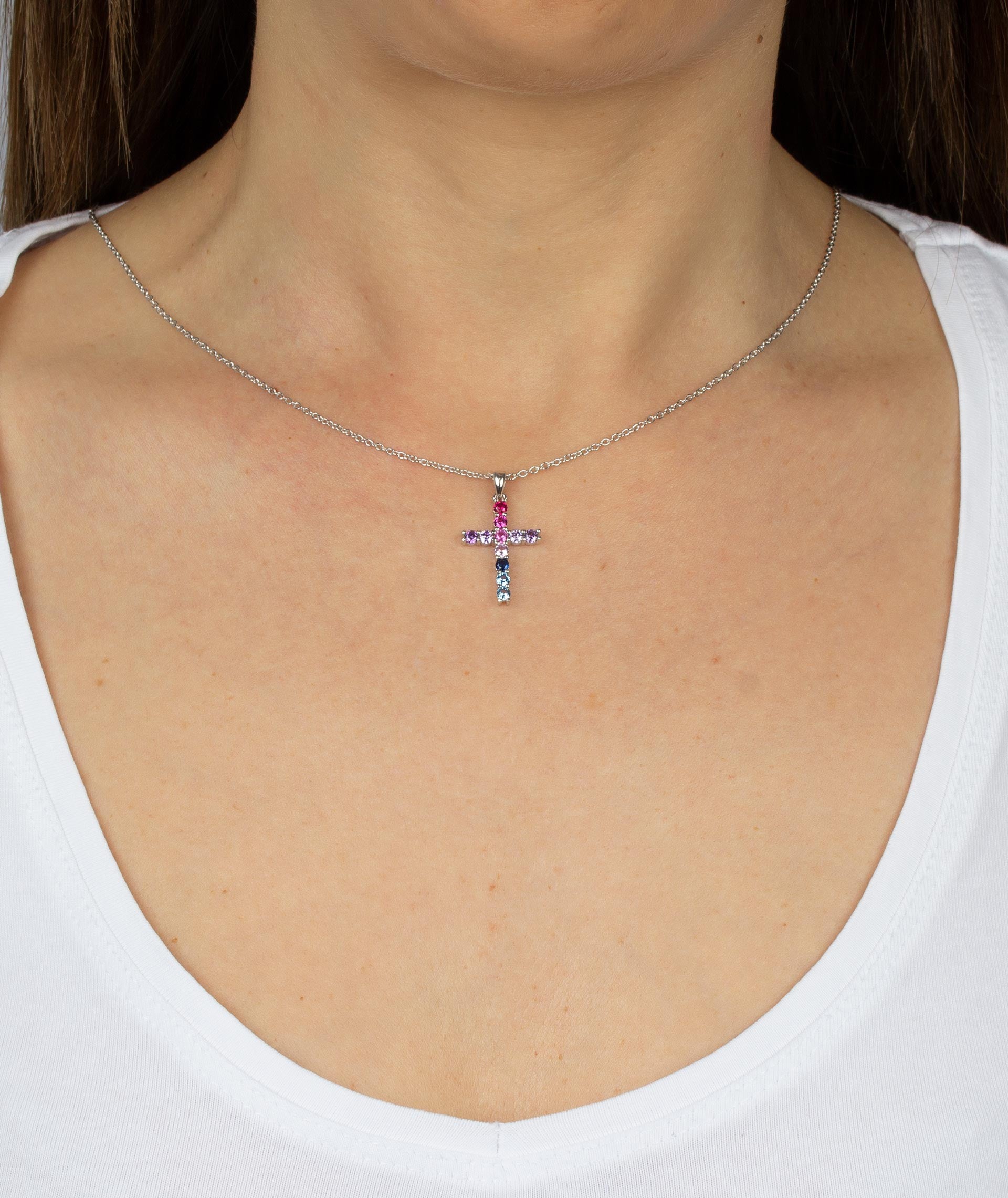 Colgante Cruz Circonitas multicolor