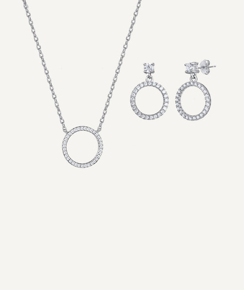 Conjunto Plata acabado Platino collar y pendientes Circonitas
