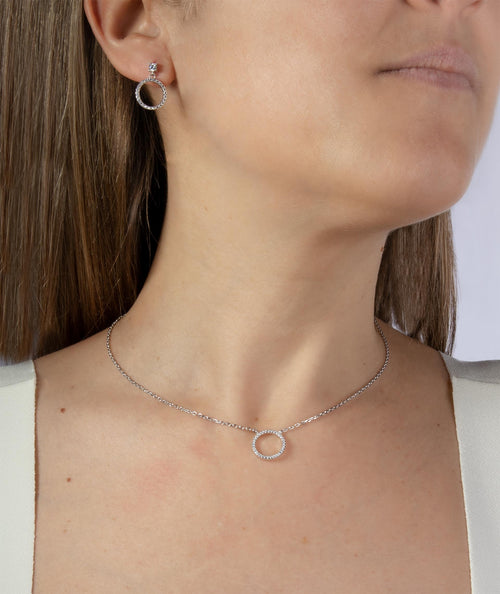 Conjunto Plata acabado Platino collar y pendientes Circonitas secundaria