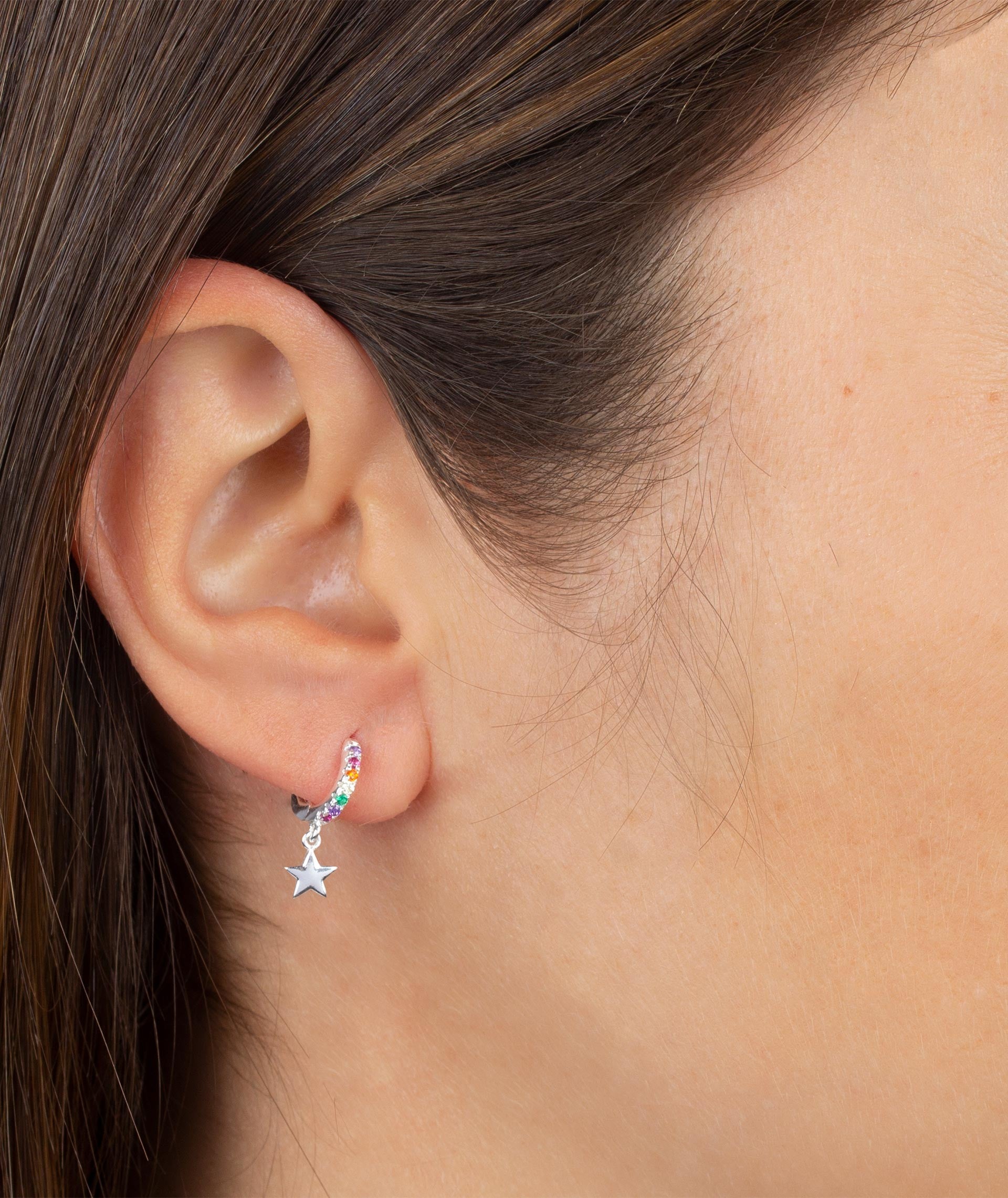 Pendientes Aro Articulado circonitas Multicolor Estrella