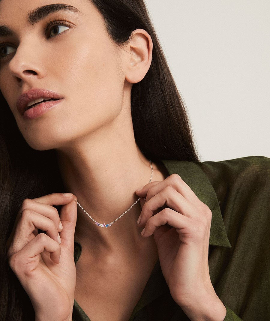 Collar Vivace colección Clasicos Plata Plata de primera Ley circonitas multicolor