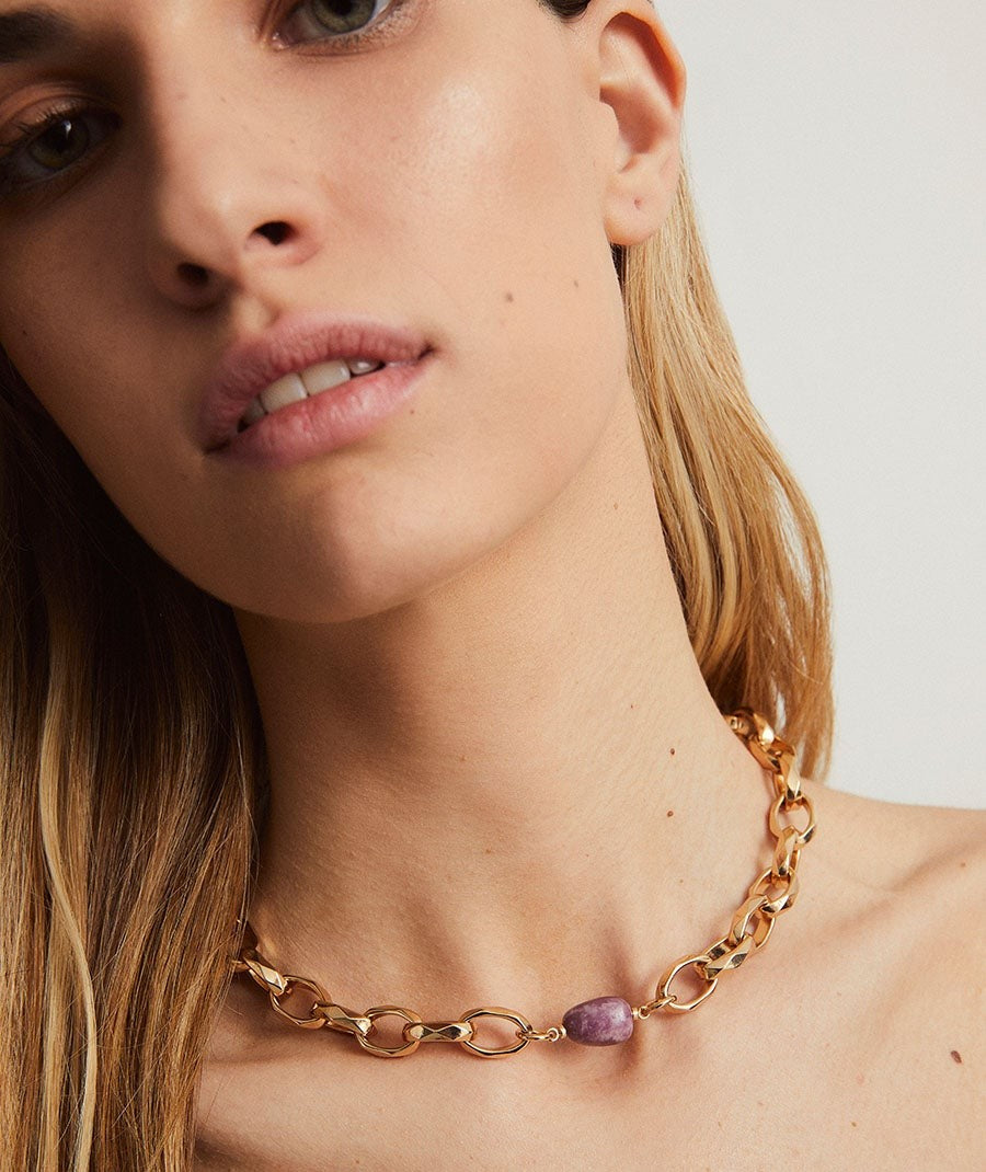 Collar Ivette cadena piedra natural morada