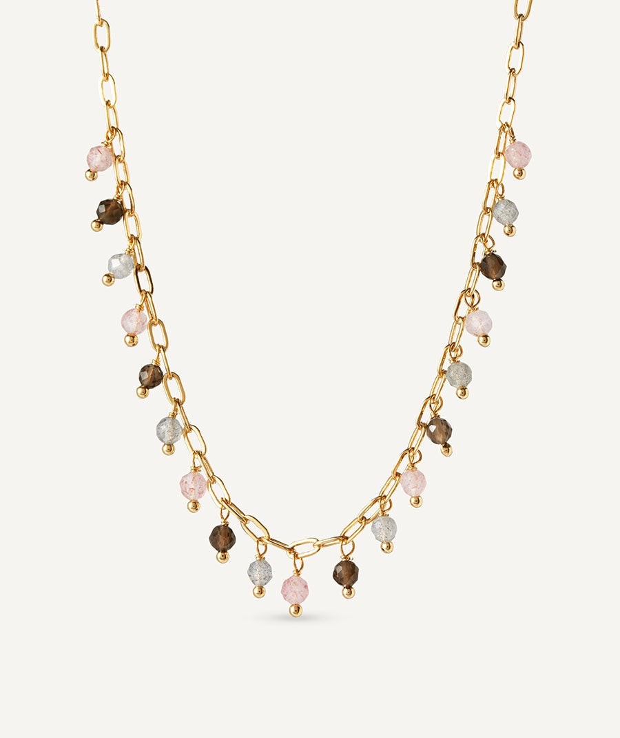 Collar Nahir colección Gaia chapado Oro 18 Kt piedras naturales