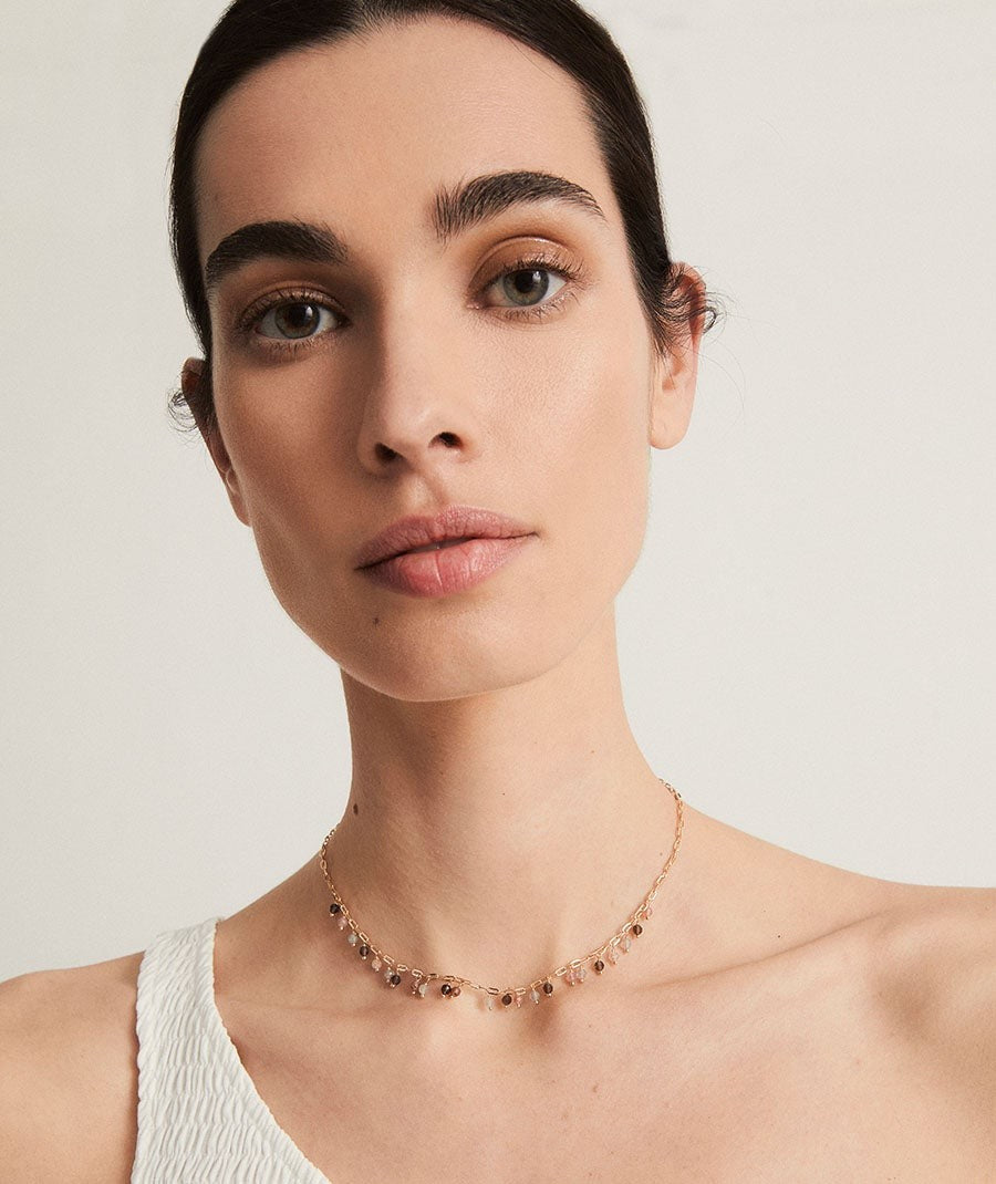 Collar Nahir colección Gaia chapado Oro 18 Kt piedras naturales