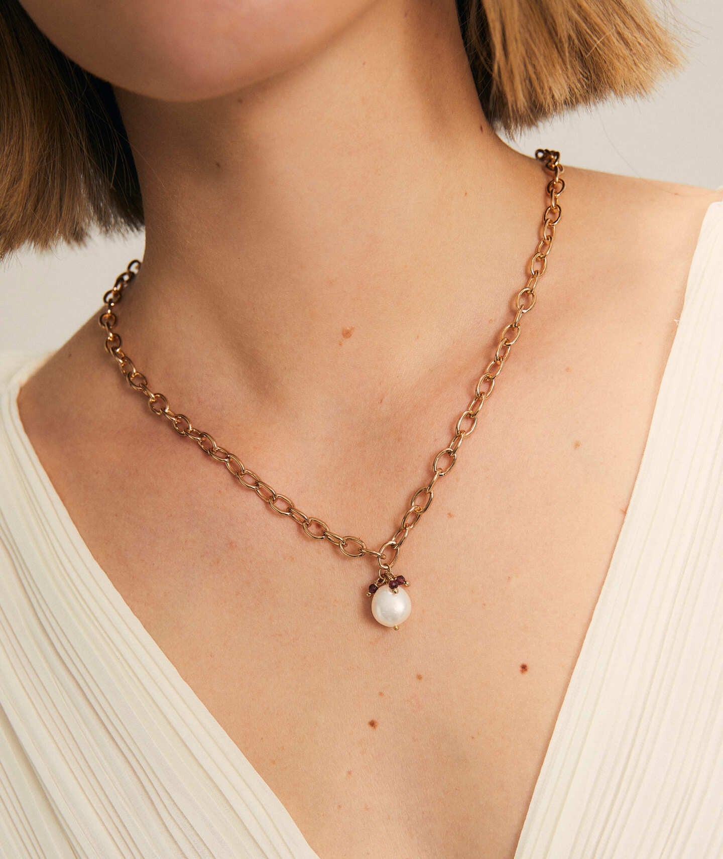 Collar Rose eslabones perla cultivada