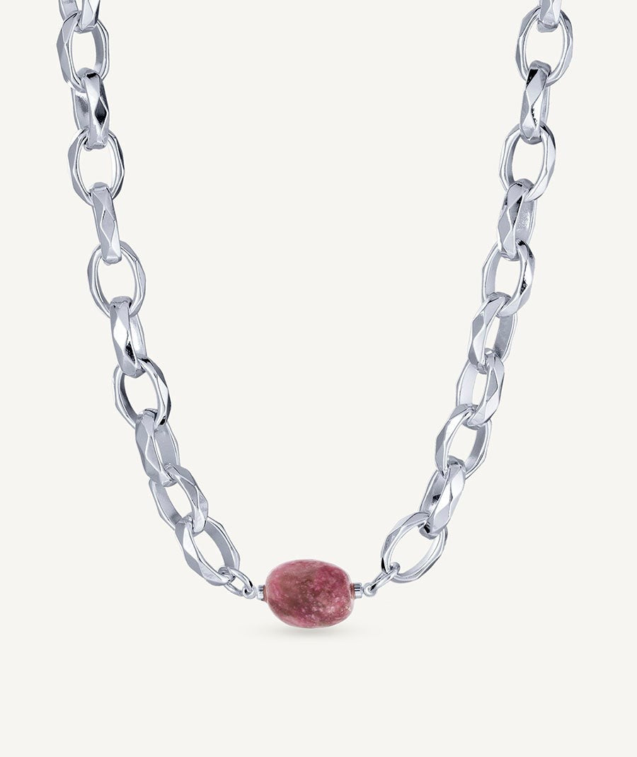 Collar Ivette chapado Plata de primera Ley cadena piedra natural morada